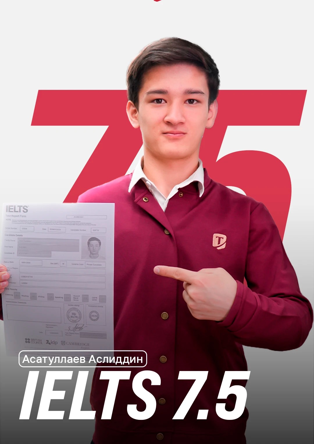 Асатуллаев Аслиддин, IELTS 7.5