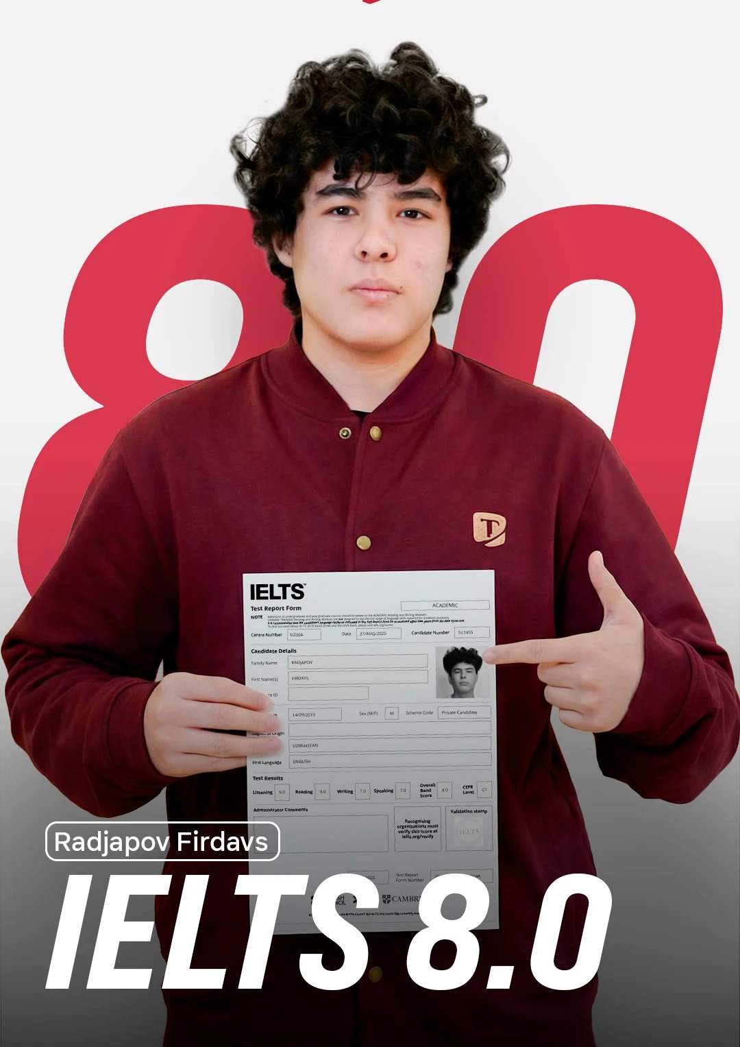 Раджапов Фирдавс, IELTS 8.0