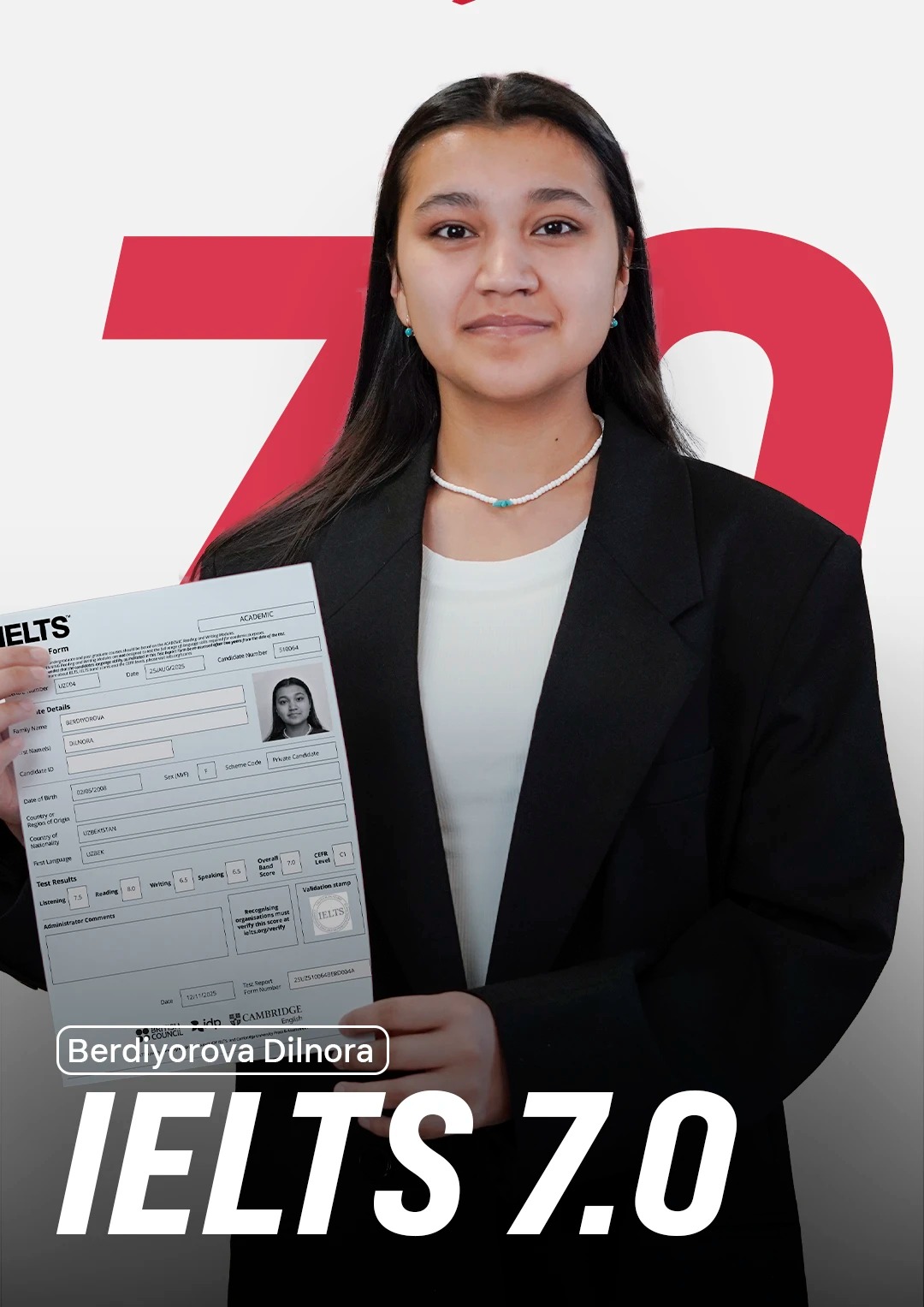 Бердиёрова Дилнора, IELTS 7.0