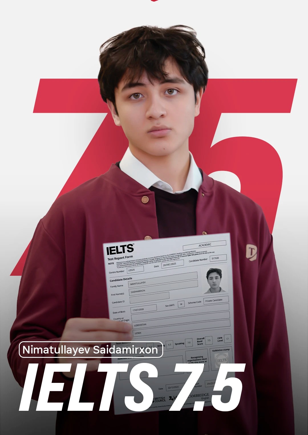 Ниматуллаев Саидамирхон, IELTS 7.5